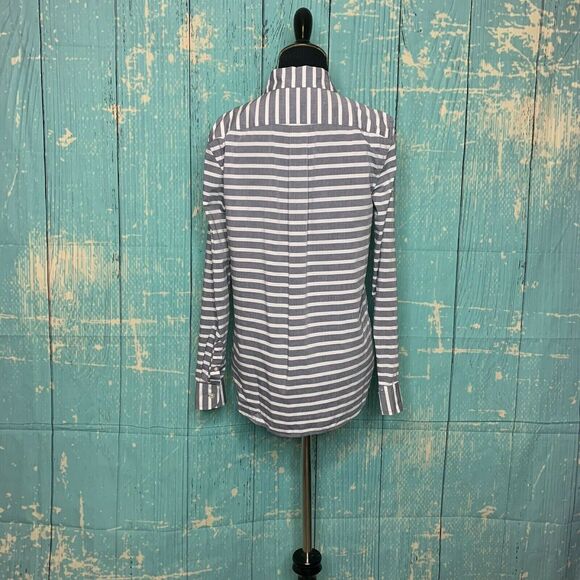 BANANA REPUBLIC Gray White Striped Long sleeves Button-Up Shirt XS - Picture 10 of 11